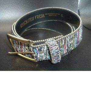 Absolutely Fresh Leather Tweed Multicolor studded edges vintage Belt USA made